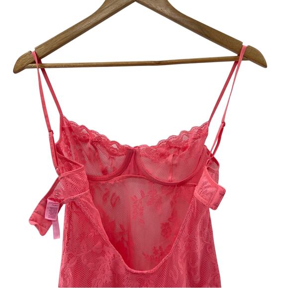 Victoria’s Secret Y2k 2006 Coral Lace Floral Logo Underwire Chemise Lingerie 34B - Picture 7 of 11